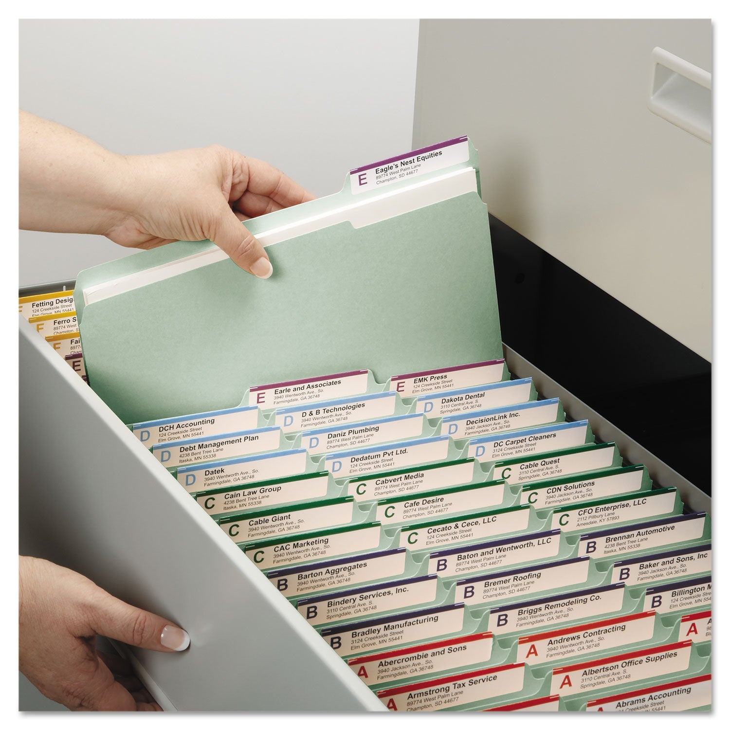 Smead Recycled Pressboard Folders with Two SafeSHIELD Coated Fasteners, 3" Expansion, 1/3-Cut Tab, Letter Size, Gray-Green, 25/Box