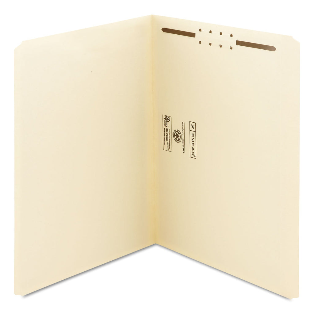 Smead Top Tab Fastener Folders, Straight Tab, 1 Fastener, Letter Size, 11-pt Manila Exterior, 50/Box