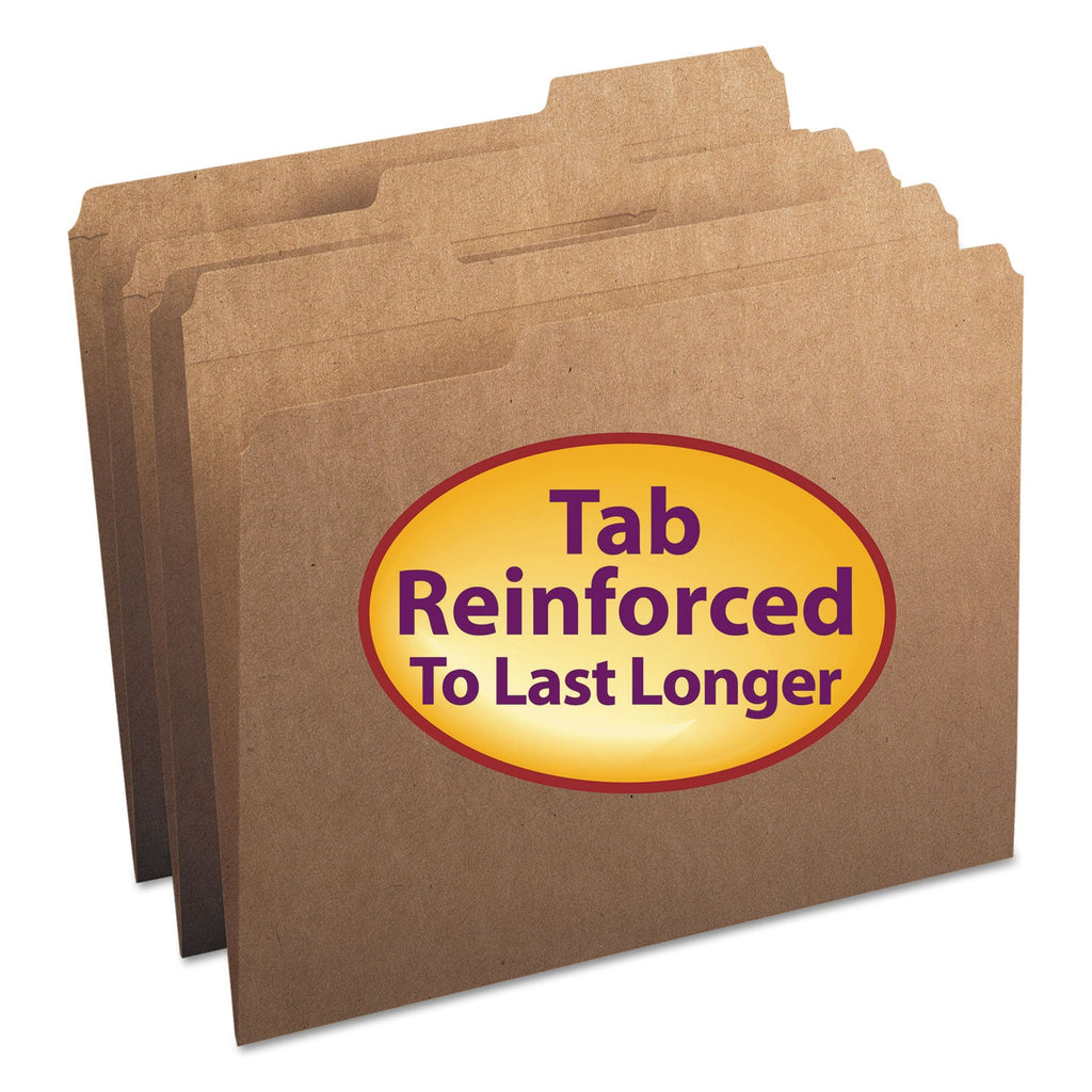 Smead Heavyweight Kraft File Folder, 1/3-Cut Tabs: Assorted, Letter Size, 0.75" Expansion, 11-pt Kraft, Brown, 100/Box