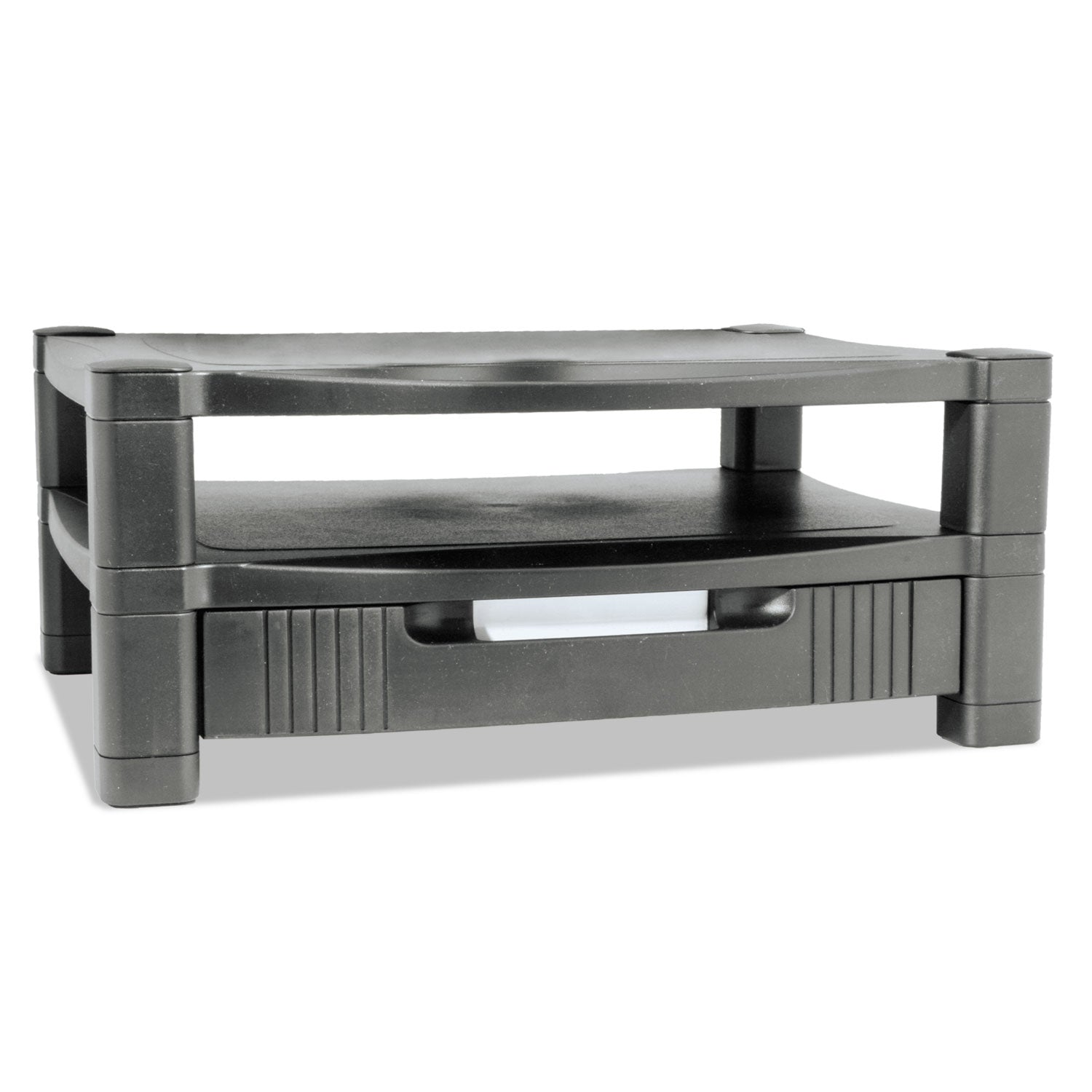 Kantek Two-Level Monitor Stand, 17" x 13.25" x 3.5" to 7", Black, Supports 50 lbs