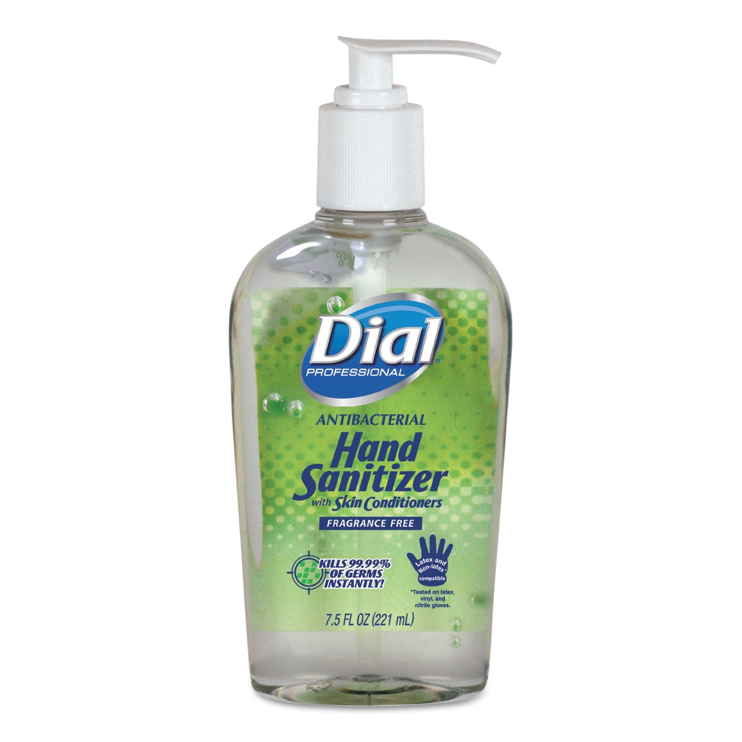 Dial Antibacterial with Moisturizers Gel Hand Sanitizer, 7.5 oz Pump Bottle, Fragrance-Free, 12/Carton