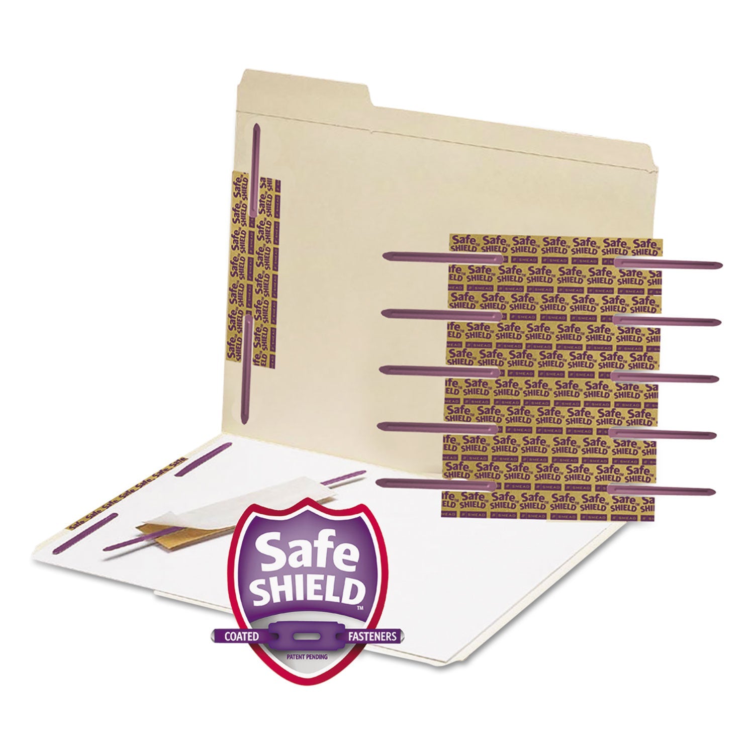 Smead SafeSHIELD Two-Prong Fastener Base and Compressor Sets, 2" Capacity, 2.75" Center to Center, Purple, 50/Box