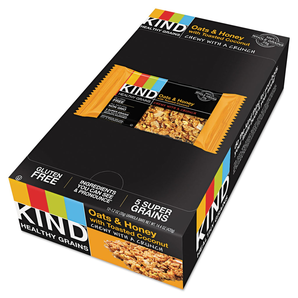 KIND Healthy Grains Bar, Oats and Honey with Toasted Coconut, 1.2 oz, 12/Box