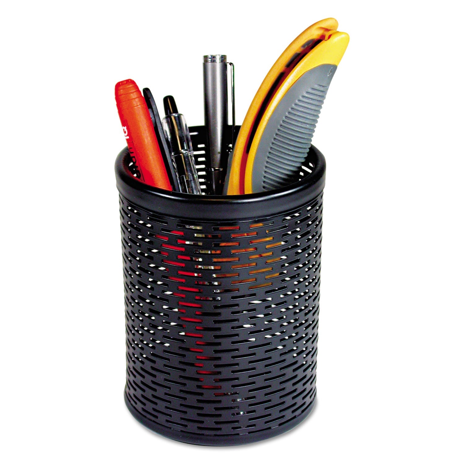 Artistic Urban Collection Punched Metal Pencil Cup, 3.5" Diameter x 4.5"h, Black