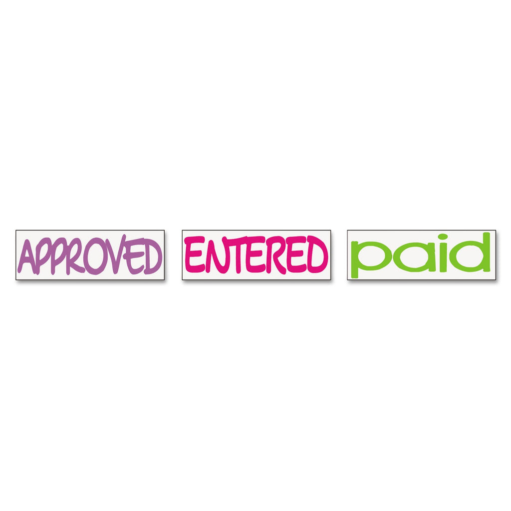 Trodat Interlocking Stack Stamp, APPROVED, ENTERED, PAID, 1.81" x 0.63", Assorted Fluorescent Ink