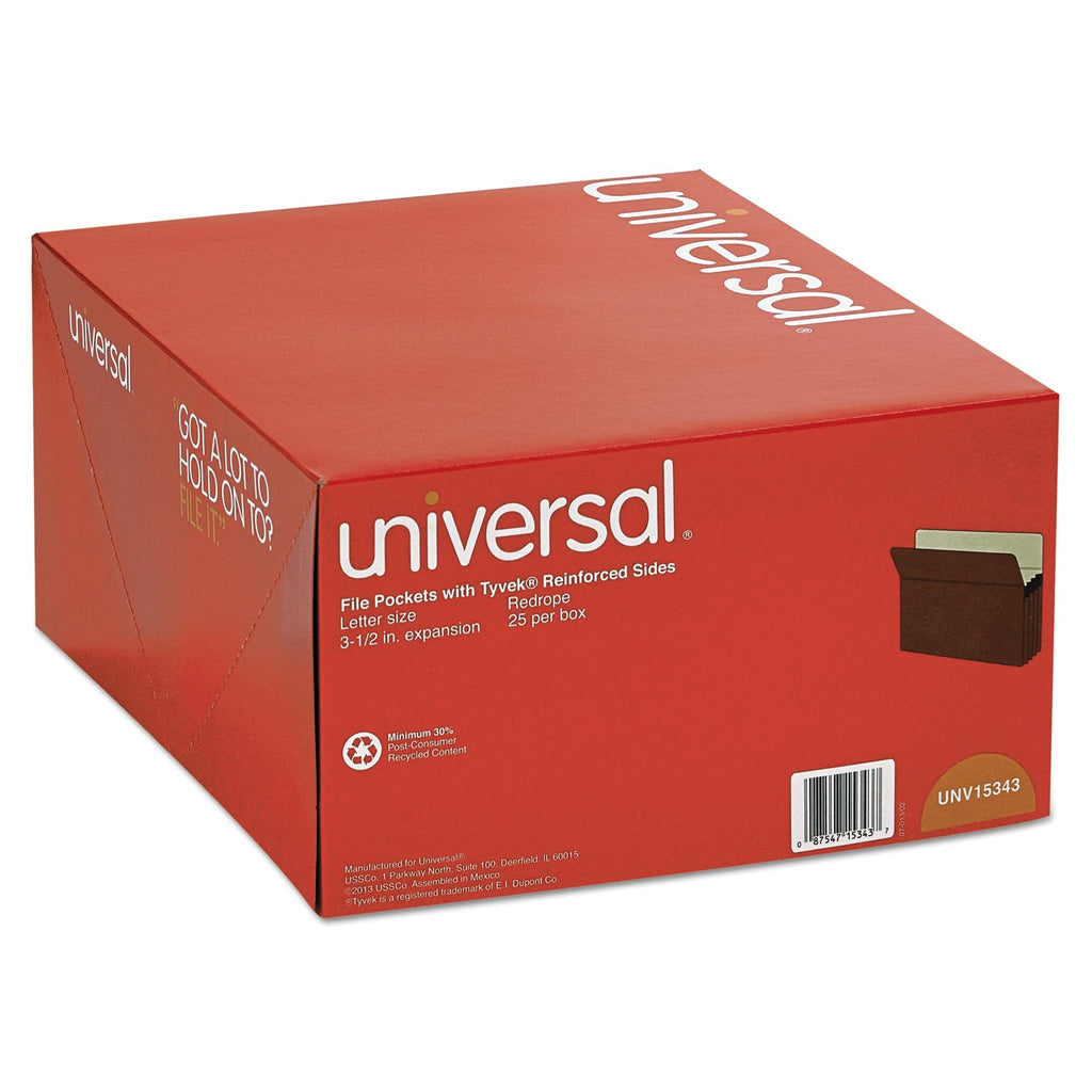 Universal Redrope Expanding File Pockets, 3.5" Expansion, Letter Size, Redrope, 25/Box