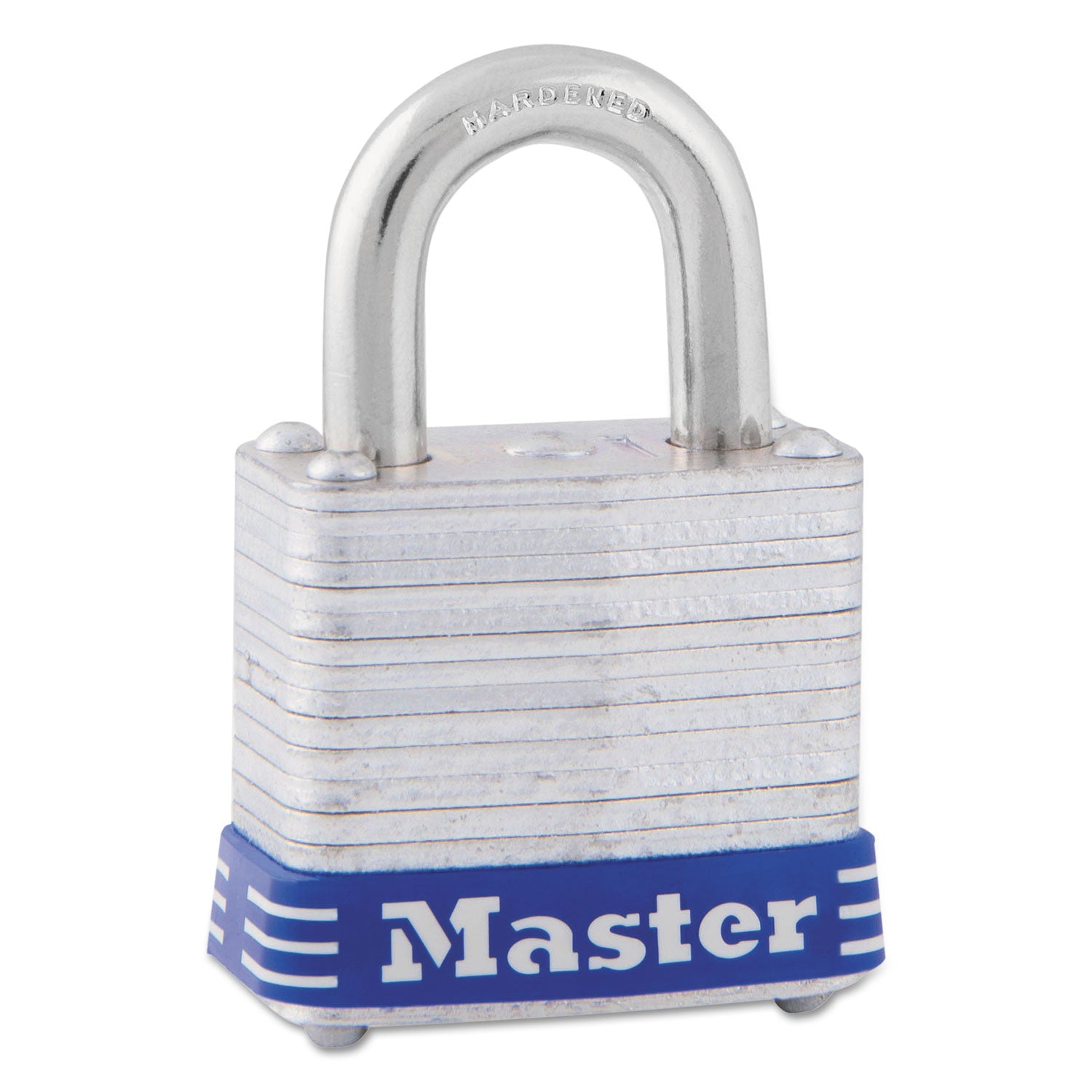 Master Lock Four-Pin Tumbler Lock, Laminated Steel Body, 1.12" Wide, Silver/Blue, 2 Keys