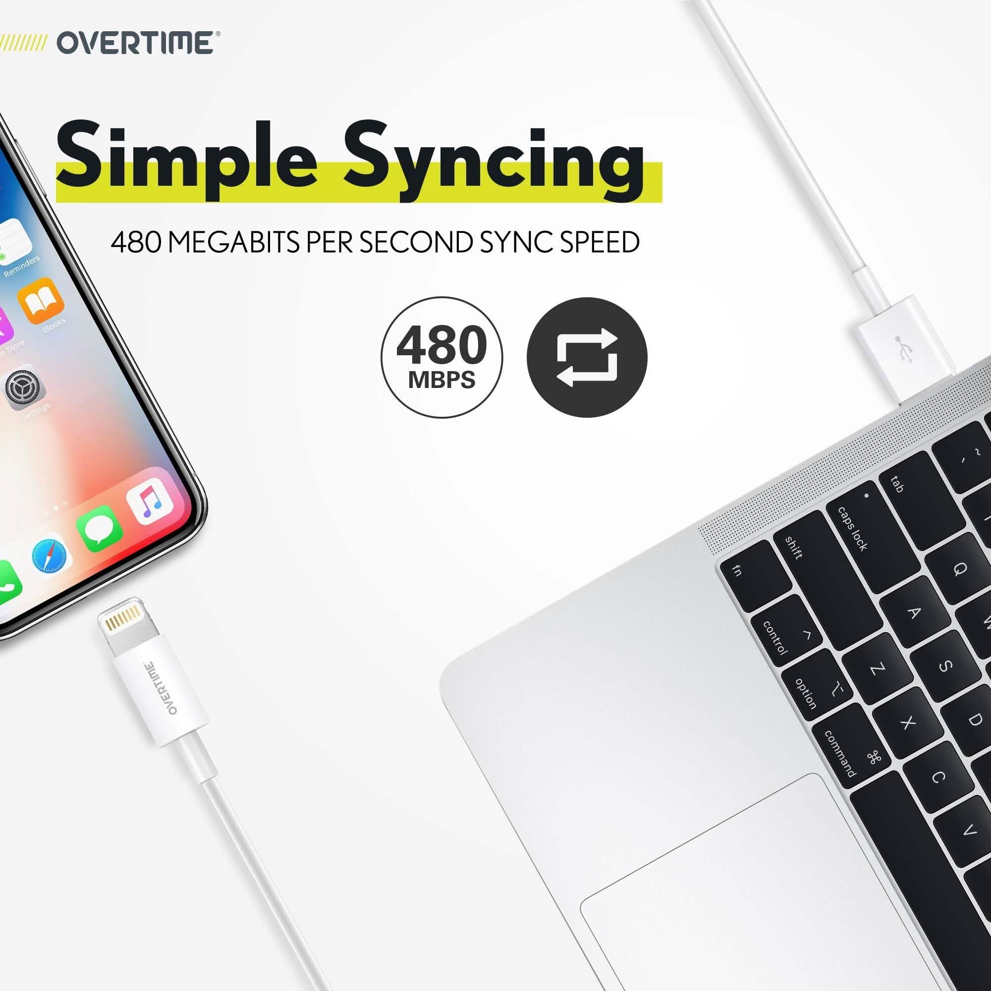 2-Pack: Overtime Apple MFI Certified iPhone Charger Lightning Cable 10 Foot