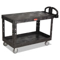 Rubbermaid Heavy-Duty Utility Cart with Flat Shelves, Plastic, 2 Shelves, 500 lb Capacity, 25.25" x 54" x 36", Black
