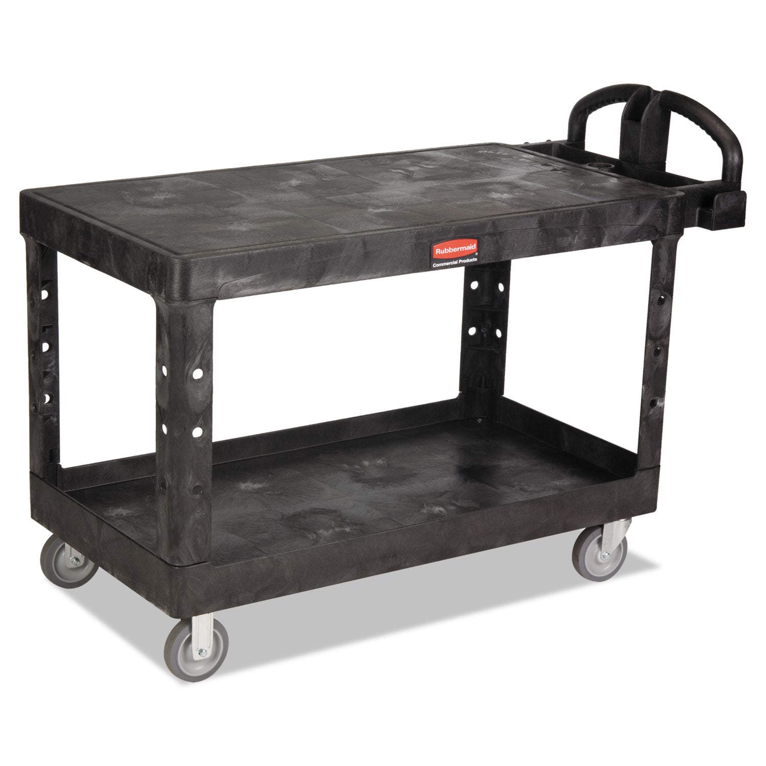 Rubbermaid Heavy-Duty Utility Cart with Flat Shelves, Plastic, 2 Shelves, 500 lb Capacity, 25.25" x 54" x 36", Black
