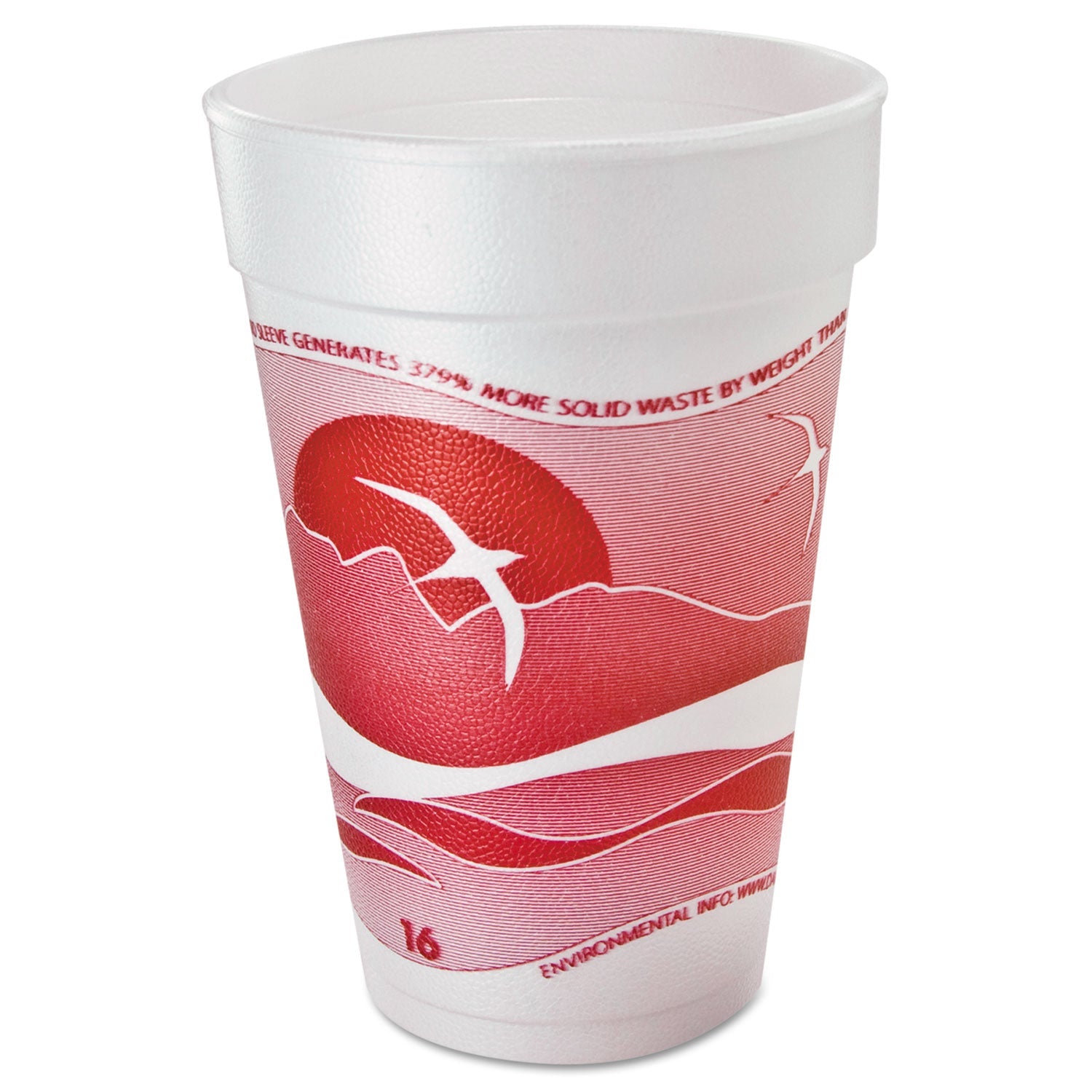 Dart Horizon Hot/Cold Foam Drinking Cups, 16 oz, Printed, Cranberry/White, 25/Bag, 40 Bags/Carton