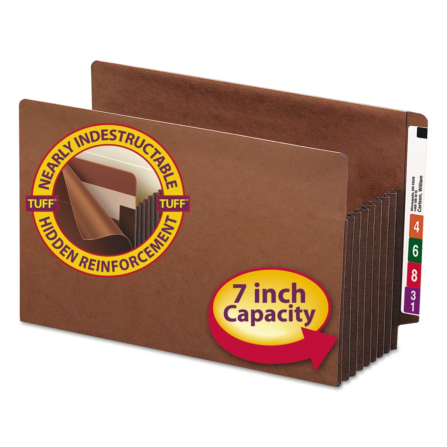 Smead Heavy-Duty Redrope End Tab TUFF Pockets, 7" Expansion, Legal Size, Redrope, 5/Box