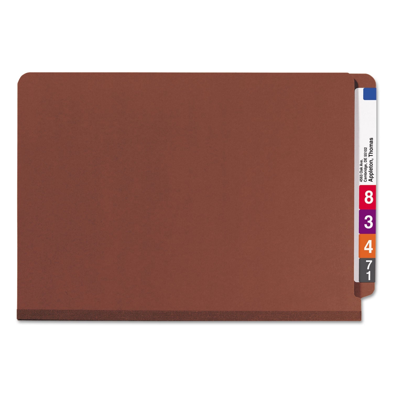 Smead End Tab Pressboard Classification Folders with SafeSHIELD Coated Fasteners, 2 Dividers, Legal Size, Red, 10/Box