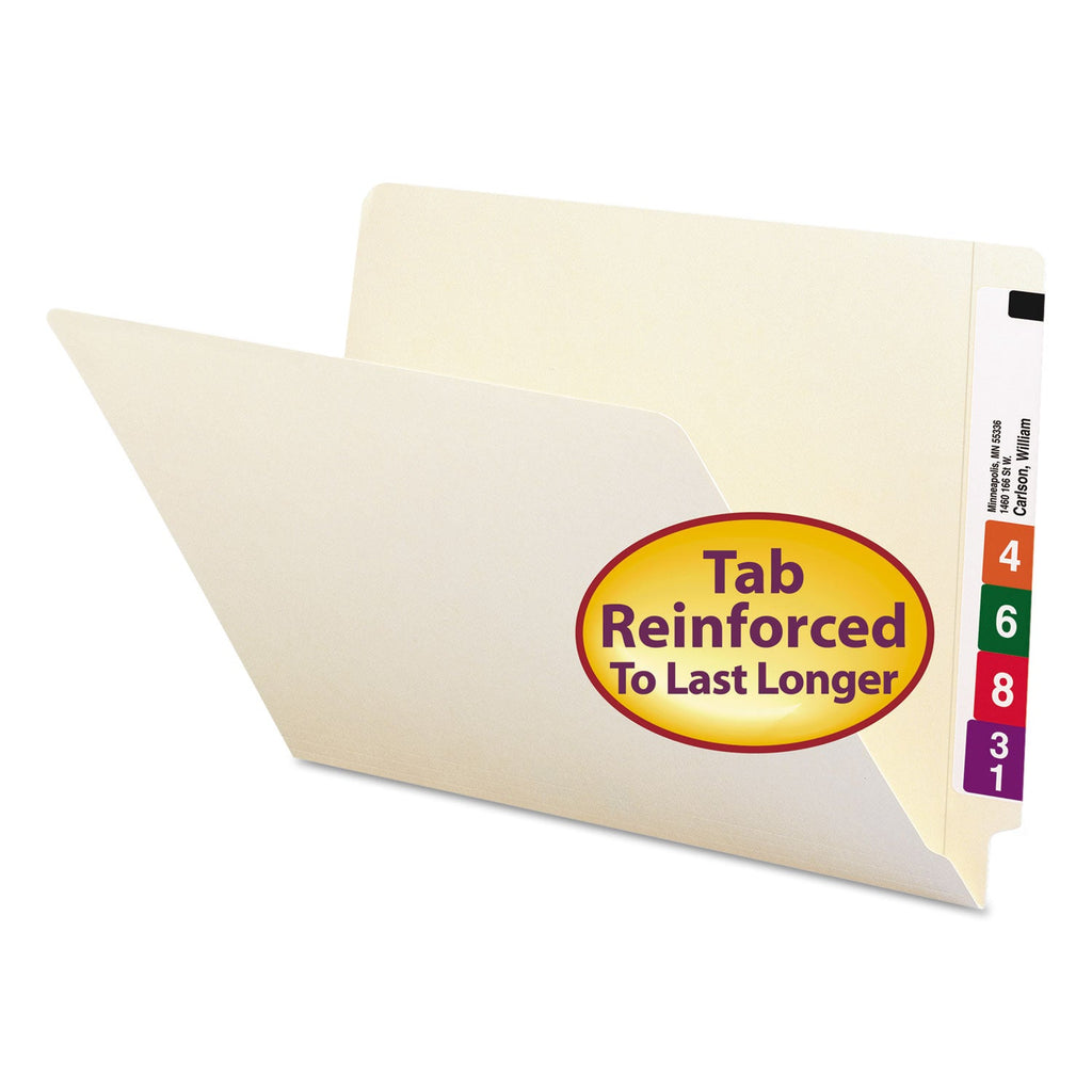 Smead Heavyweight Manila End Tab Folders, 9.5" High Front, Reinforced Straight Tabs, Legal Size, 0.75" Expansion, Manila, 100/Box