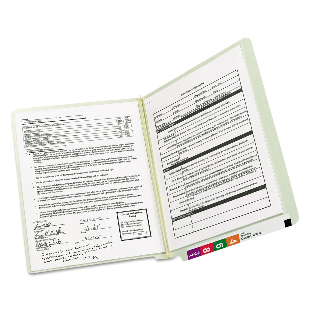 Smead Extra-Heavy Recycled Pressboard End Tab Folders, Straight Tabs, Letter Size, 2" Expansion, Gray-Green, 25/Box