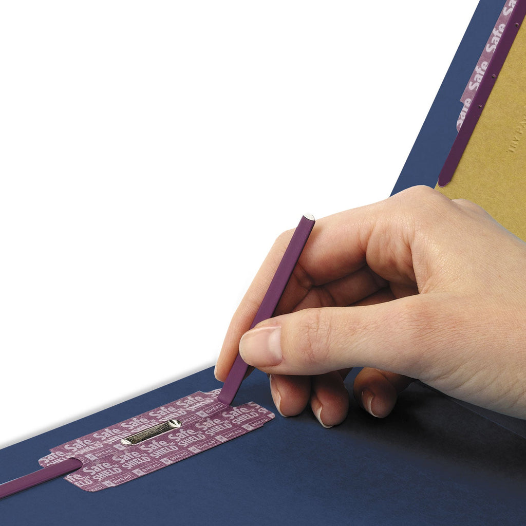 Smead End Tab Pressboard Classification Folders with SafeSHIELD Fasteners, 2 Dividers, Letter Size, Dark Blue, 10/Box