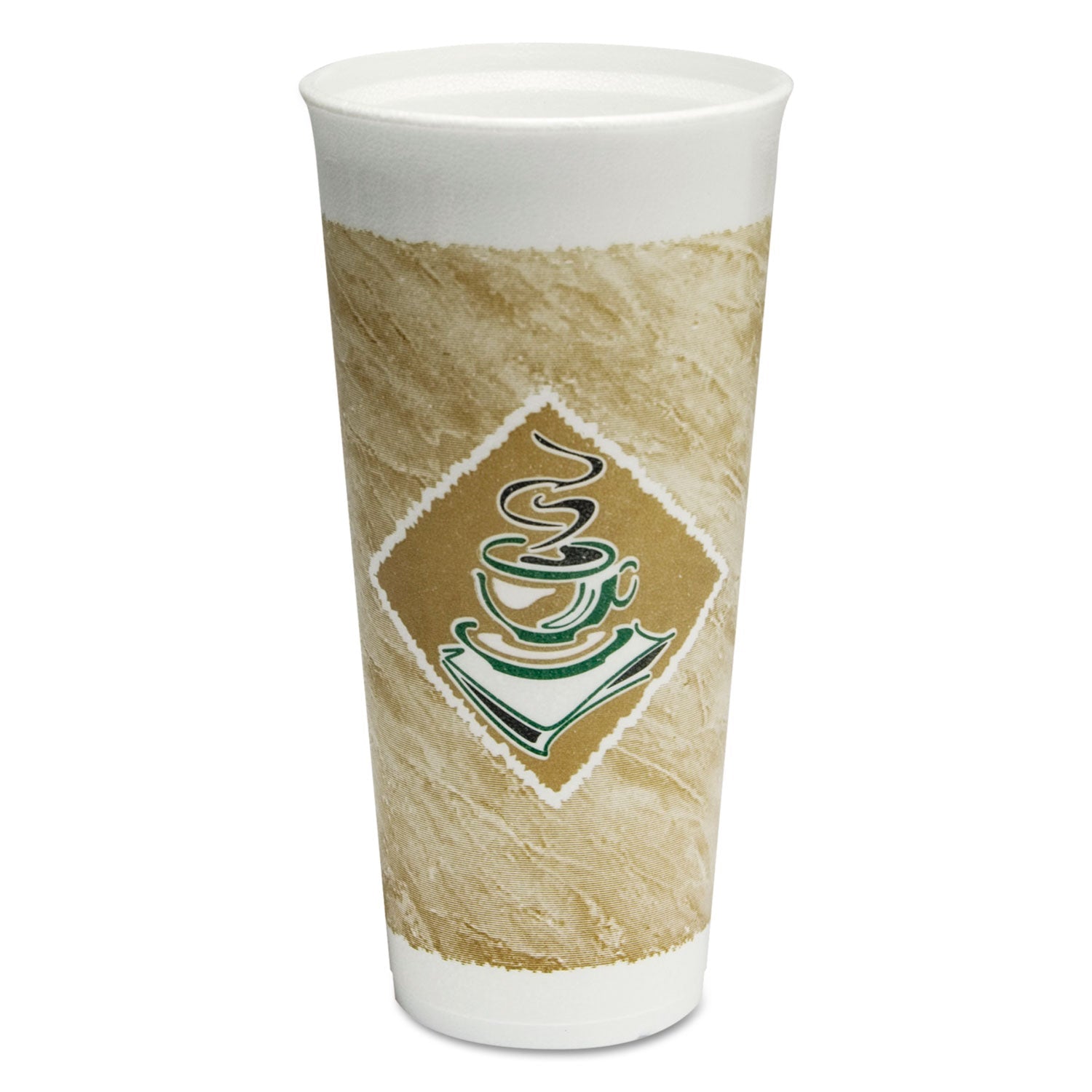 Dart Cafe G Foam Hot/Cold Cups, 24 oz, Brown/Green/White, 20/Bag, 25 Bags/Carton