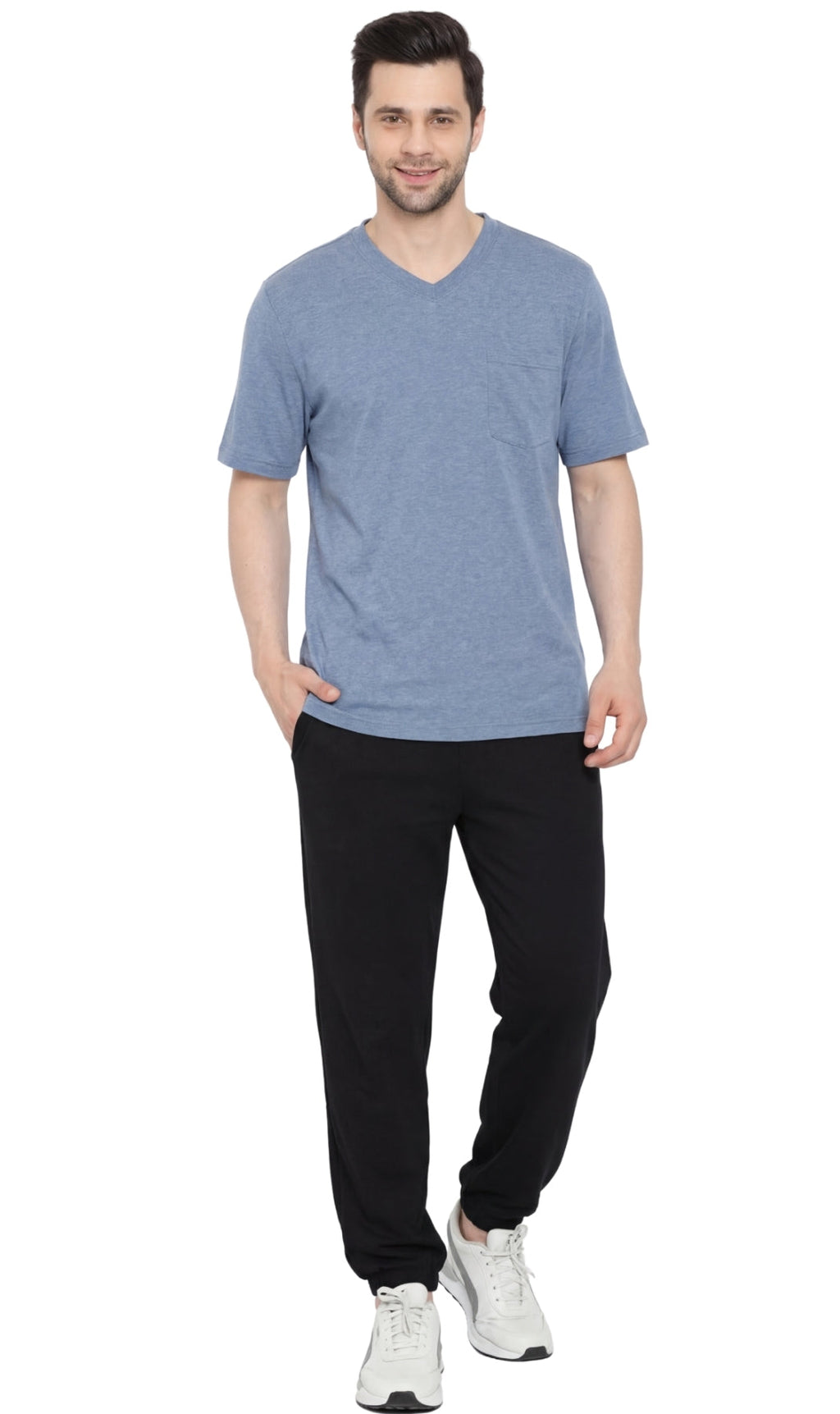 Men's Heavyweight Short Sleeve V-Neck T-Shirt – Relaxed Fit Cotton Blend with Pocket