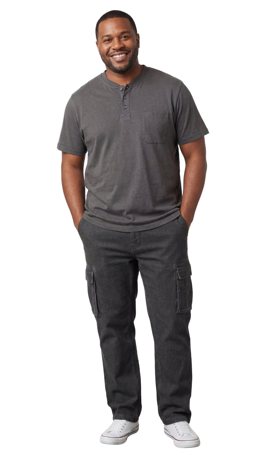 Men's Short Sleeve Henley Relaxed Fit Shirt with Pocket
