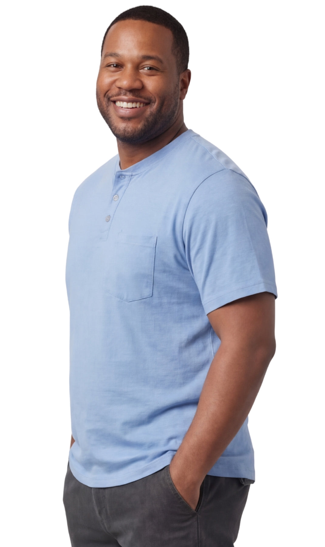 Men's Short Sleeve Henley Relaxed Fit Shirt with Pocket