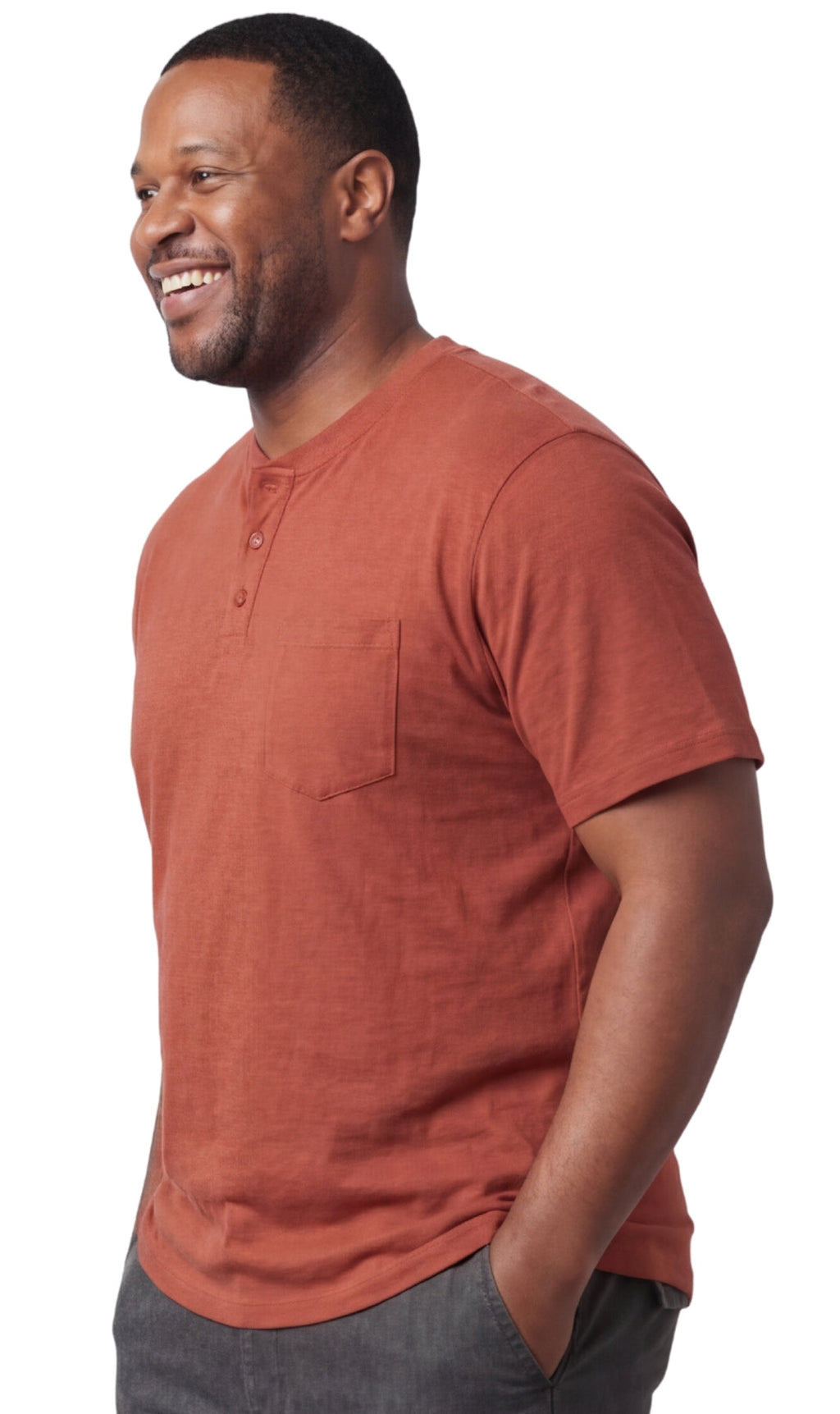 Men's Short Sleeve Henley Relaxed Fit Shirt with Pocket