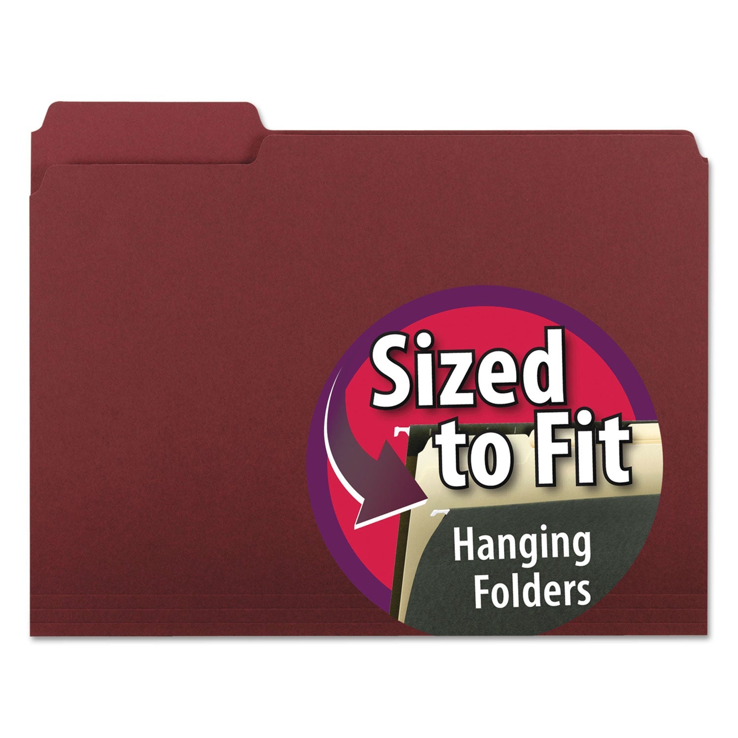 Smead Interior File Folders, 1/3-Cut Tabs: Assorted, Letter Size, 0.75" Expansion, Maroon, 100/Box