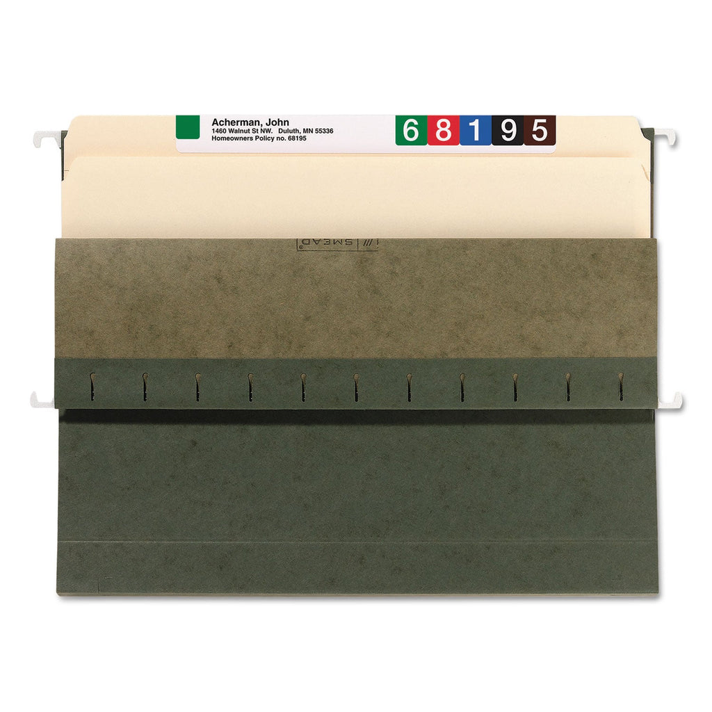 Smead Hanging Pockets with Full-Height Gusset, 1 Section, 1.75" Capacity, Letter Size, Straight Tabs, Standard Green, 25/Box