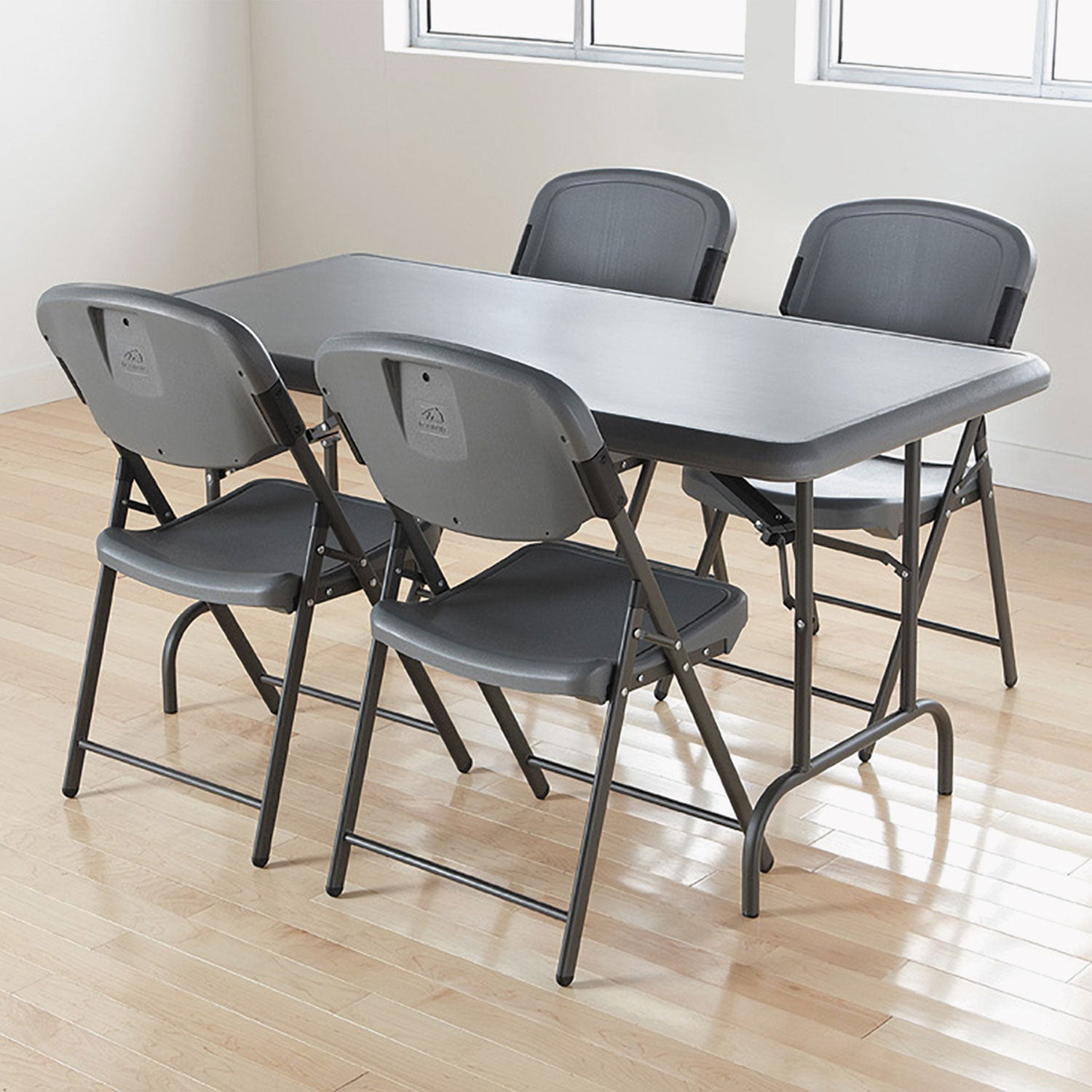 Iceberg Rough n Ready Commercial Folding Chair, Supports Up to 350 lb, Charcoal Seat/Back, Silver Base