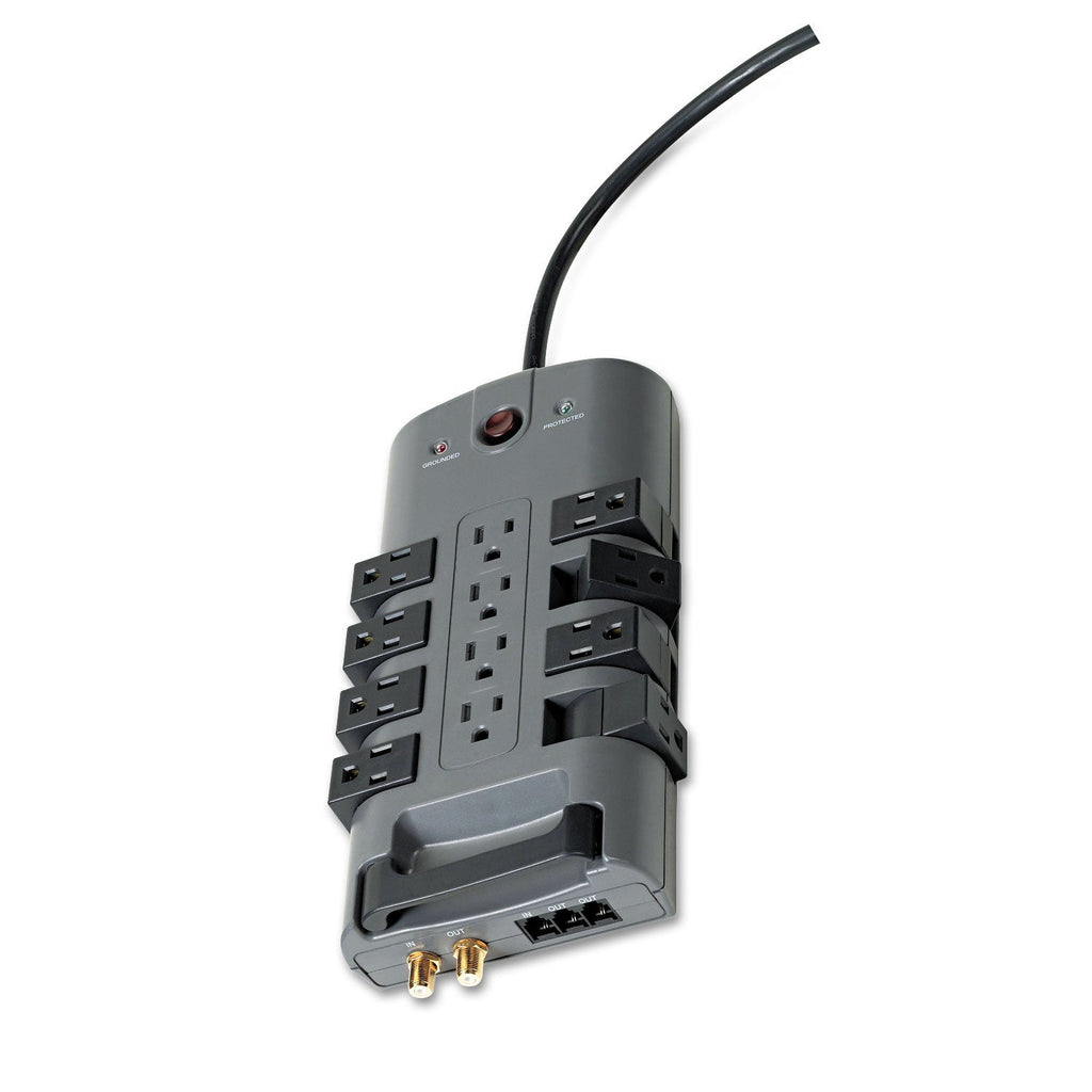 Belkin Pivot Plug Surge Protector, 12 AC Outlets, 8 ft Cord, 4,320 J, Gray