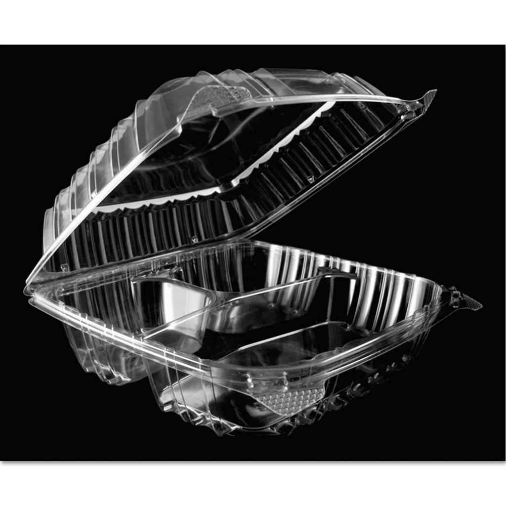 Dart ClearSeal Hinged-Lid Plastic Containers, 8.25 x 8.25 x 3, Clear, Plastic, 125/Pack, 2 Packs/Carton