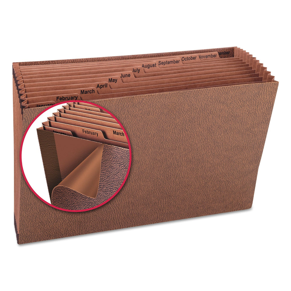 Smead TUFF Expanding Open-Top Stadium File, 12 Sections, 1/12-Cut Tabs, Legal Size, Redrope
