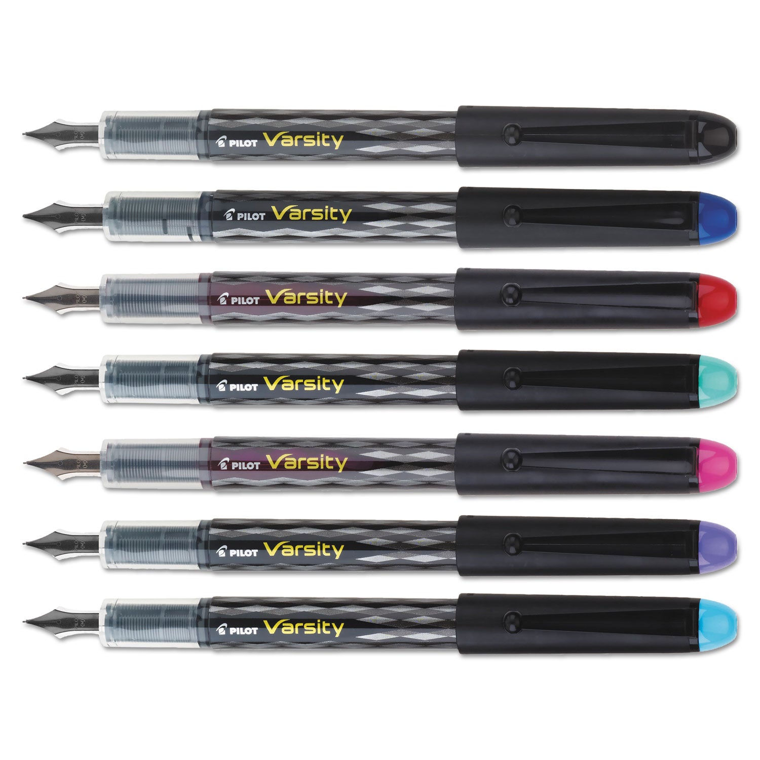 Pilot Varsity Fountain Pen, Medium 1 mm, Assorted Ink Colors, Gray Pattern Wrap, 7/Pack