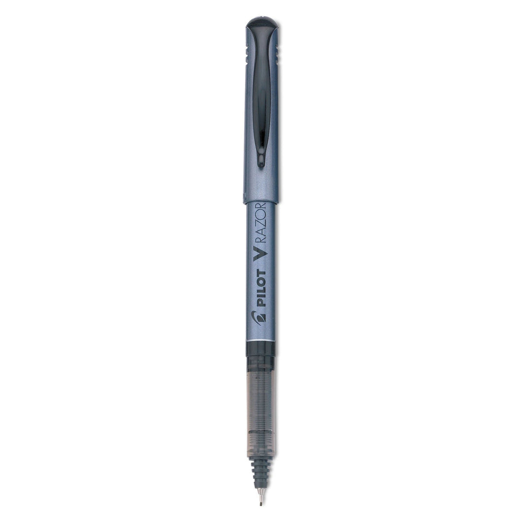 Pilot V Razor Point Liquid Ink Porous Point Pen, Stick, Extra-Fine 0.5 mm, Black Ink, Gray Barrel, Dozen