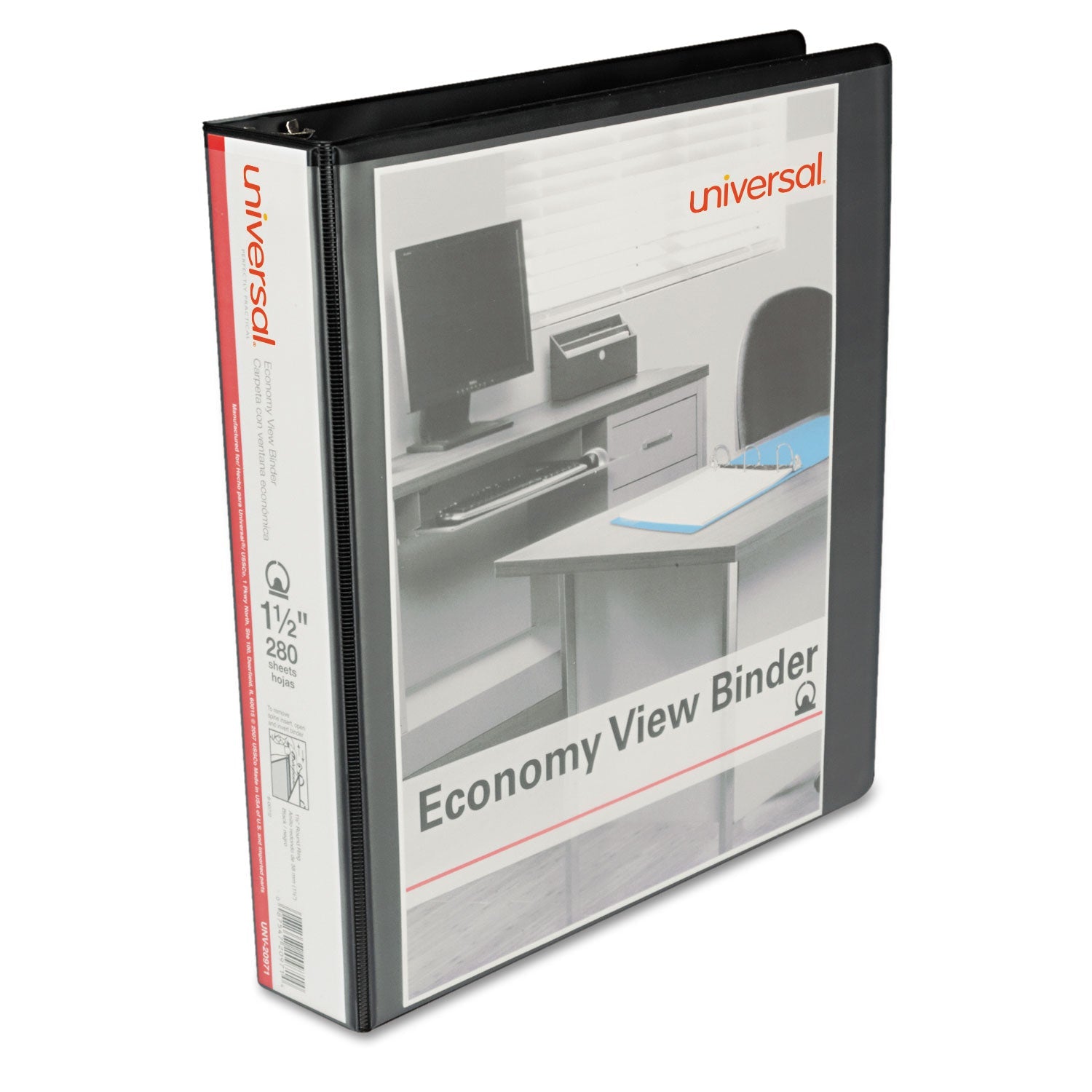 Universal Economy Round Ring View Binder, 3 Rings, 1.5" Capacity, 11 x 8.5, Black