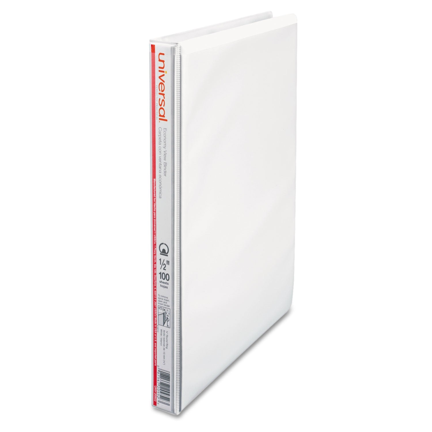 Universal Economy Round Ring View Binder, 3 Rings, 0.5" Capacity, 11 x 8.5, White