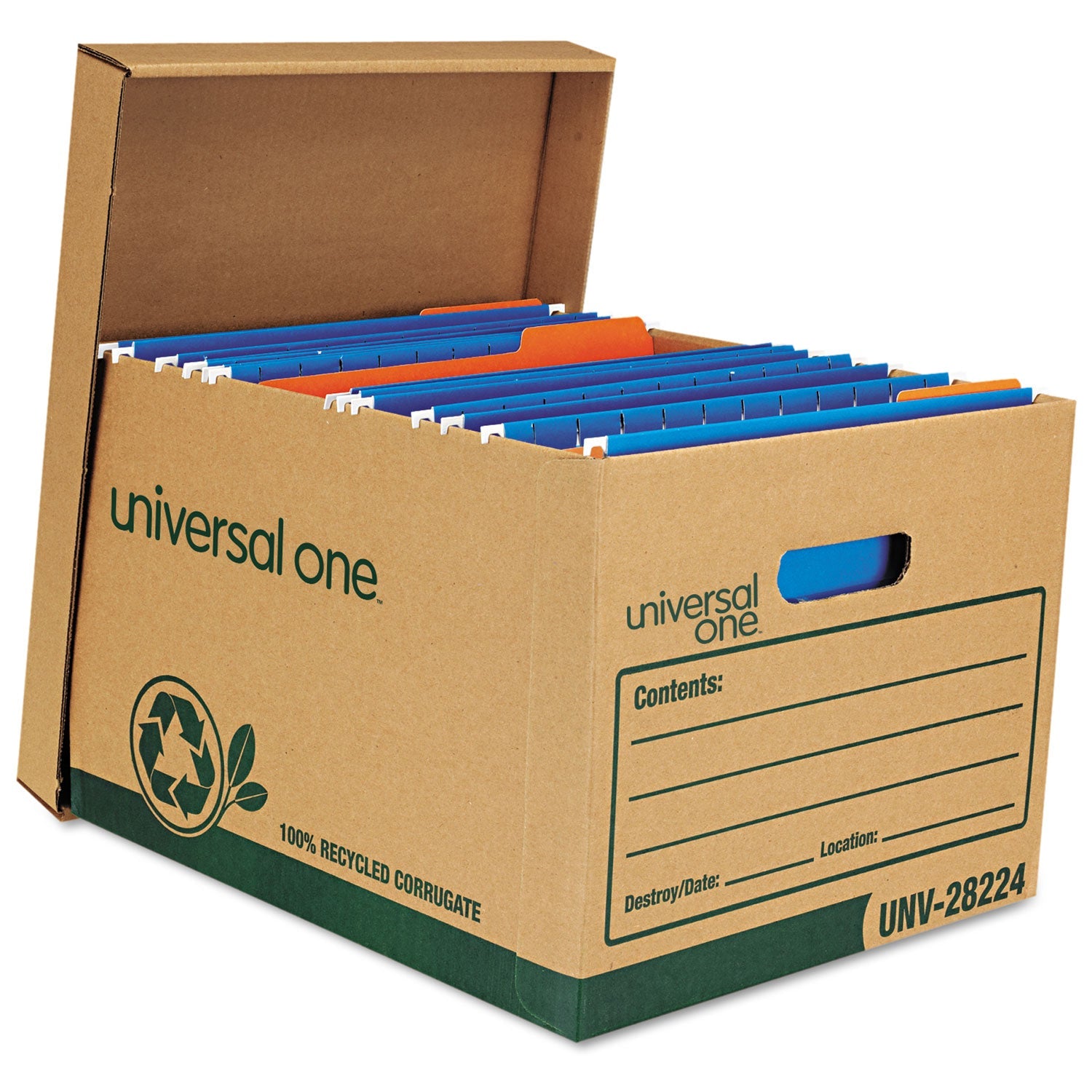 Universal Recycled Heavy-Duty Record Storage Box, Letter/Legal Files, Kraft/Green, 12/Carton