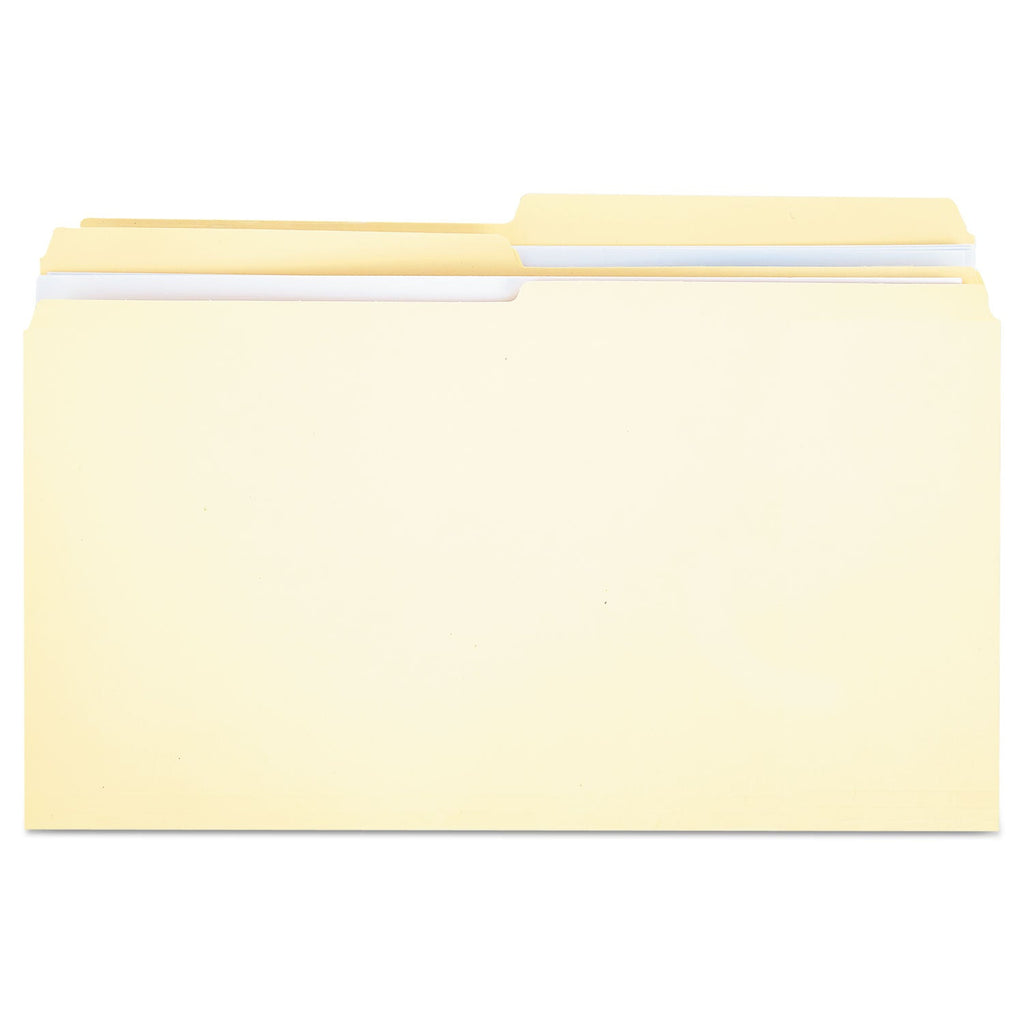 Universal Double-Ply Top Tab Manila File Folders, 1/2-Cut Tabs: Assorted, Legal Size, 0.75" Expansion, Manila, 100/Box