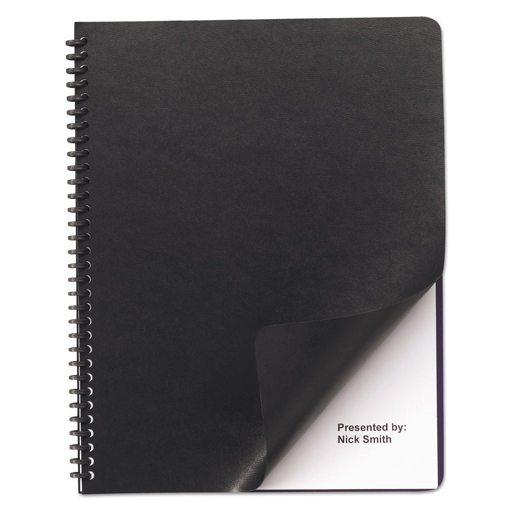 GBC Leather-Look Presentation Covers for Binding Systems, Black, 11.25 x 8.75, Unpunched, 100 Sets/Box