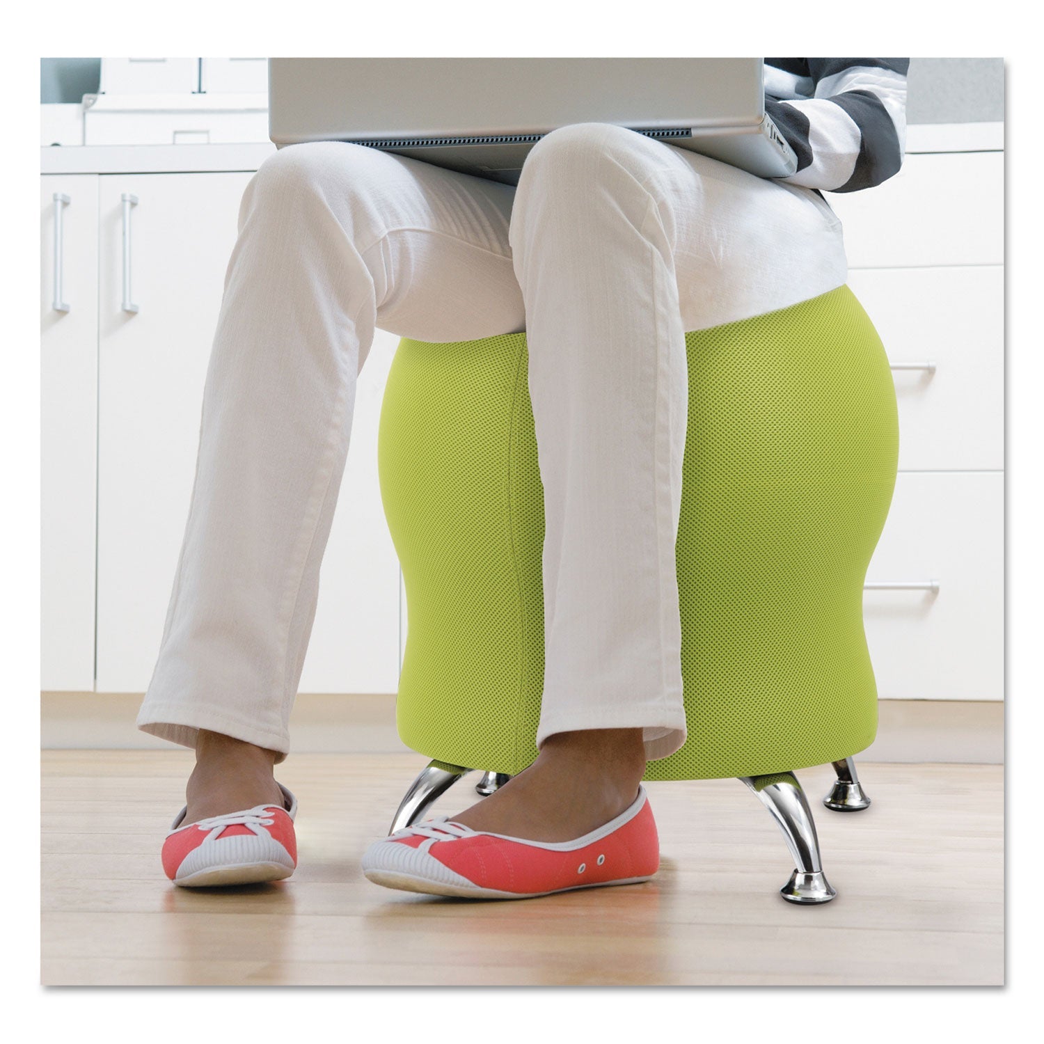 Safco Zenergy Ball Chair, Backless, Supports Up to 250 lb, Grass Fabric Seat, Silver Base