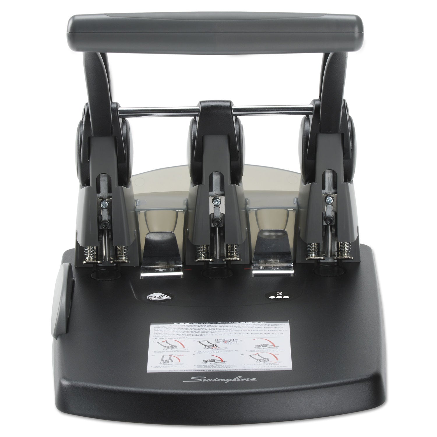 Swingline 300-Sheet Extra High-Capacity Three-Hole Punch, 9/32" Holes, Black/Gray