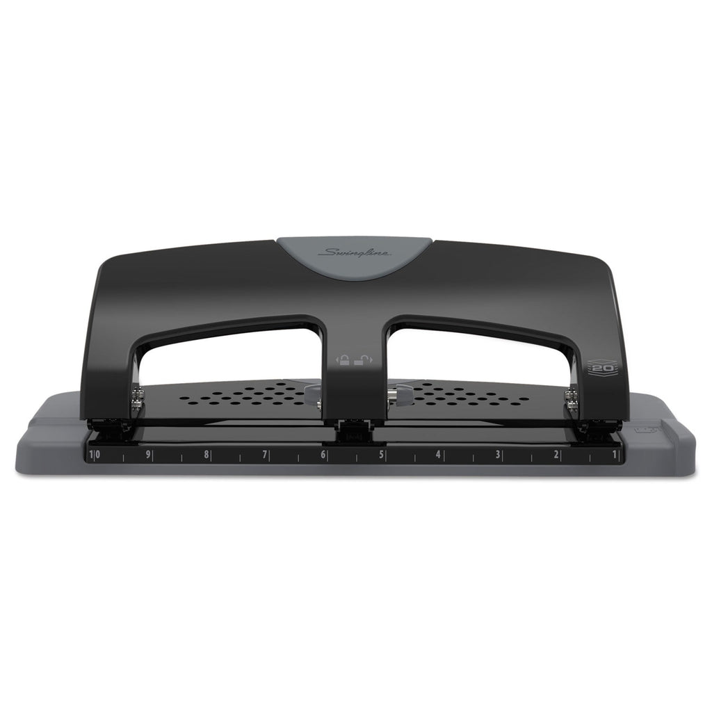 Swingline 20-Sheet SmartTouch Three-Hole Punch, 9/32" Holes, Black/Gray