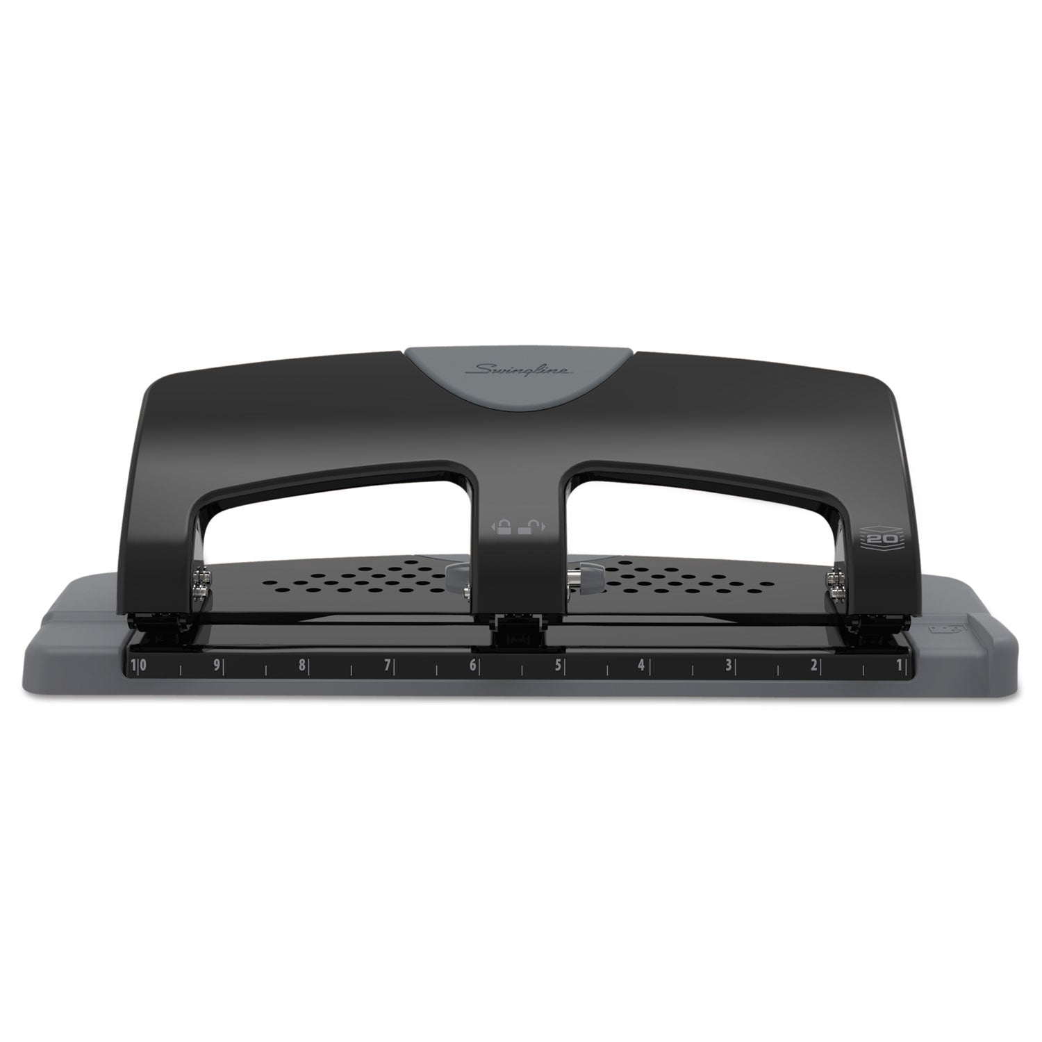 Swingline 20-Sheet SmartTouch Three-Hole Punch, 9/32" Holes, Black/Gray