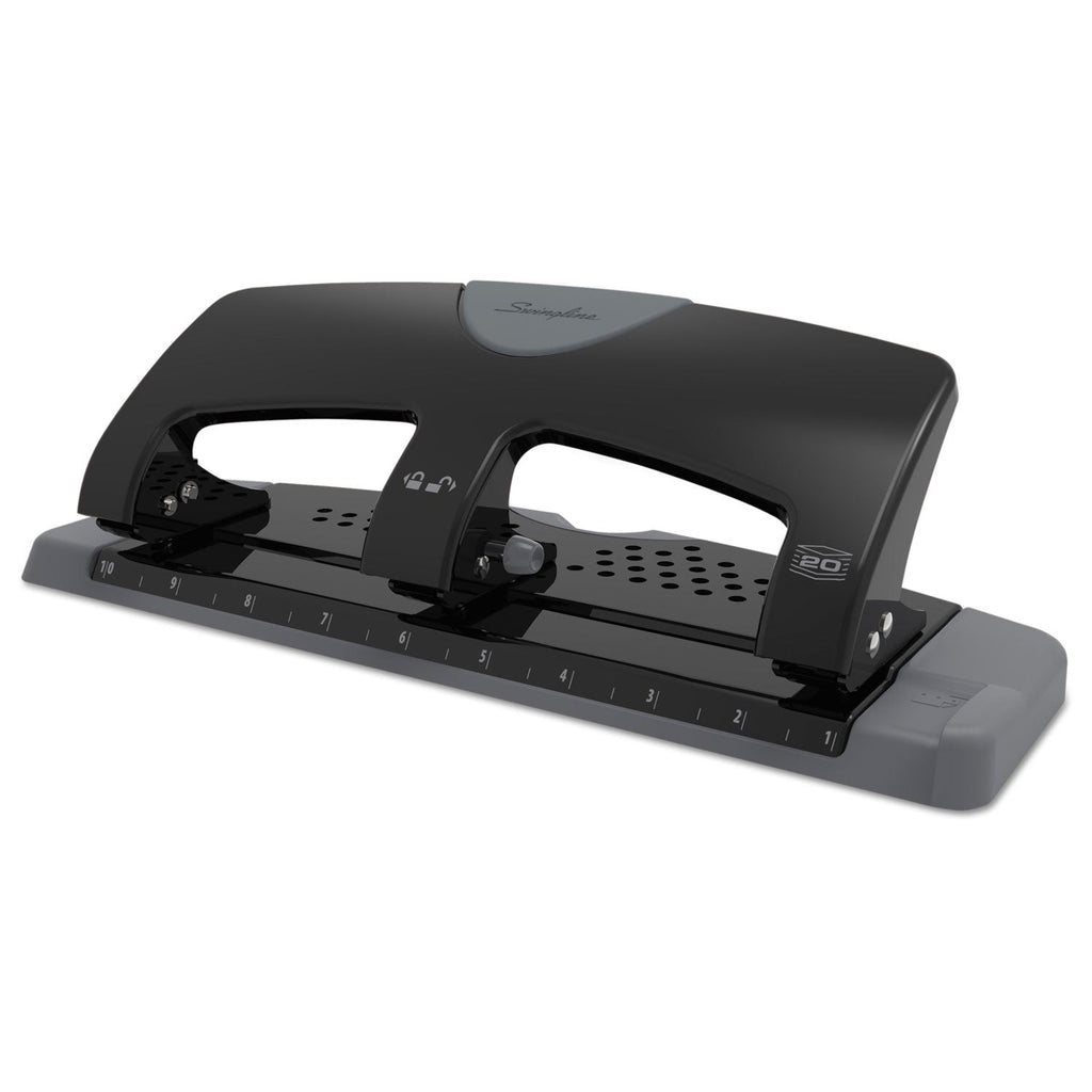 Swingline 20-Sheet SmartTouch Three-Hole Punch, 9/32" Holes, Black/Gray