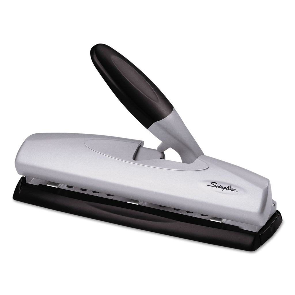 Swingline 20-Sheet LightTouch Desktop Two- to Seven-Hole Punch, 9/32" Holes, Silver/Black