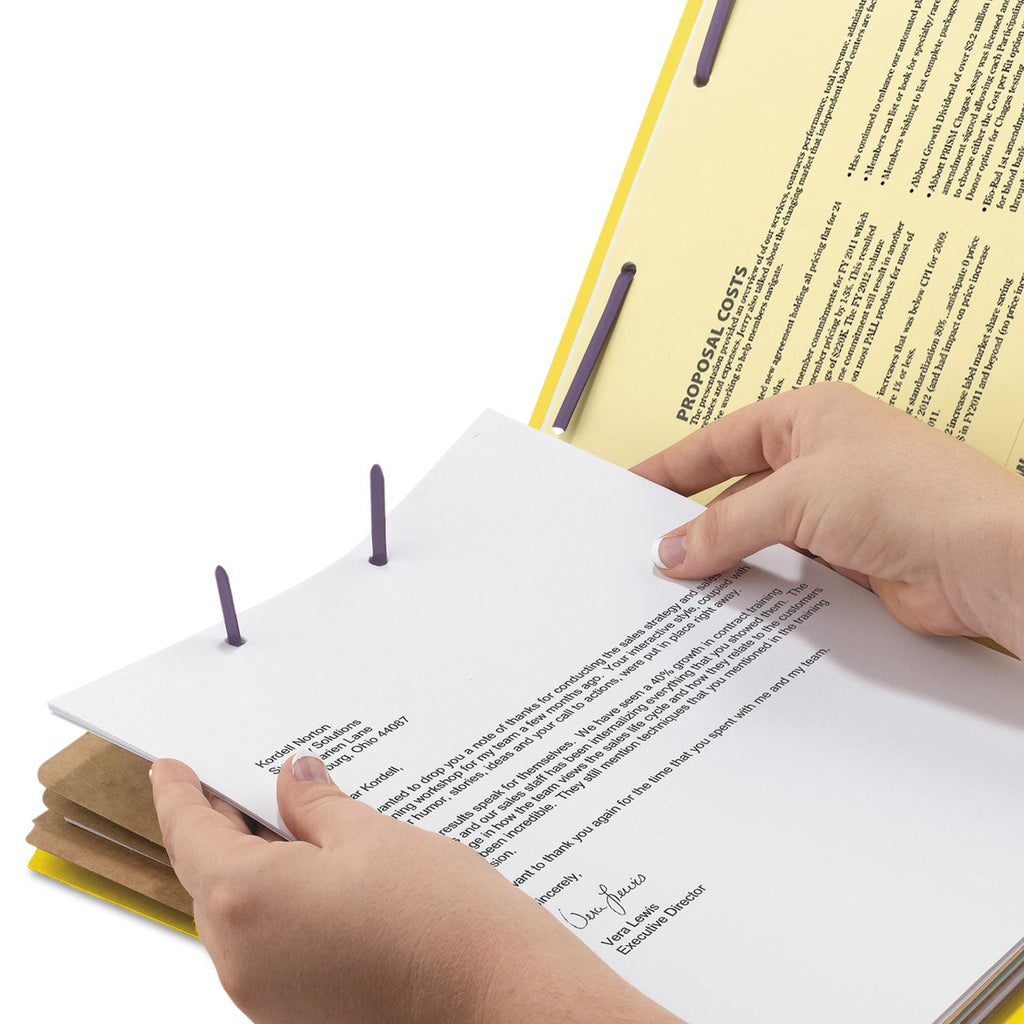 Smead Eight-Section Pressboard Top Tab Classification Folders with SafeSHIELD Fasteners, 3 Dividers, Legal Size, Yellow, 10/Box