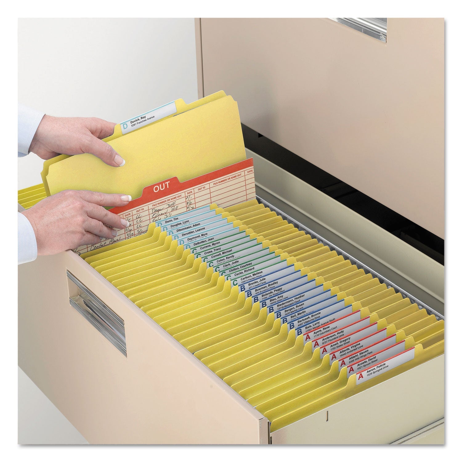 Smead Four-Section Pressboard Top Tab Classification Folders with SafeSHIELD Fasteners, 1 Divider, Legal Size, Yellow, 10/Box