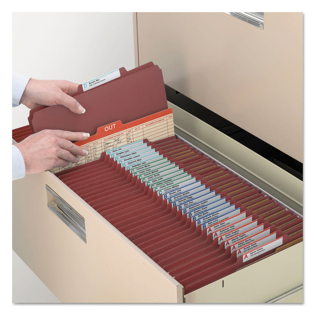Smead 100% Recycled Pressboard Classification Folders, 2 Dividers, Legal Size, Red, 10/Box