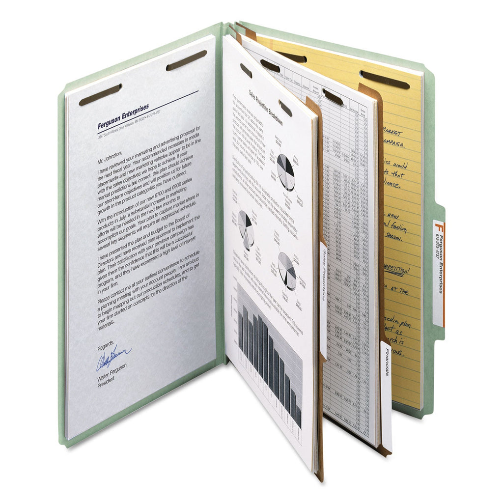 Smead 100% Recycled Pressboard Classification Folders, 2 Dividers, Legal Size, Gray-Green, 10/Box