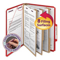 Smead Eight-Section Pressboard Top Tab Classification Folders with SafeSHIELD Fasteners, 3 Dividers, Letter Size, Bright Red, 10/BX