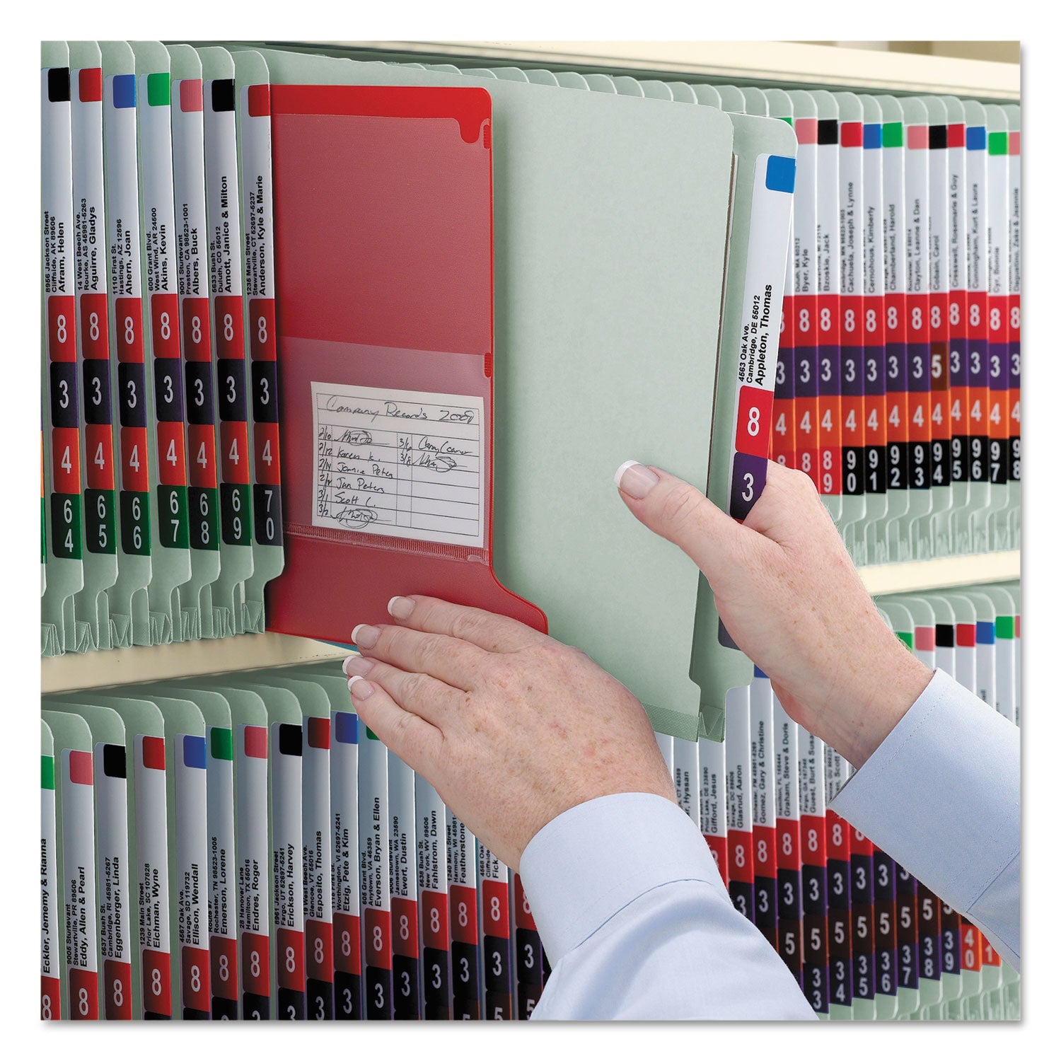 Smead End Tab Pressboard Classification Folders with SafeSHIELD Coated Fasteners, 2 Dividers, Letter Size, Gray-Green, 10/Box